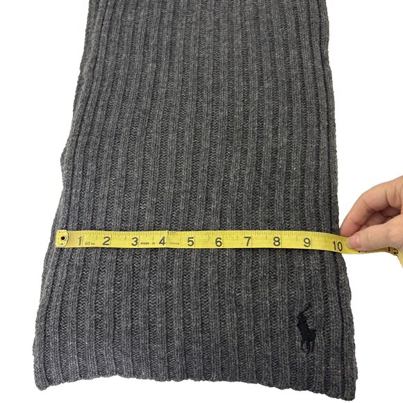 Polo Ralph Lauren Wool Blend Ribbed Scarf & Beanie Hat Set Gray Black Pony - Picture 6 of 6
